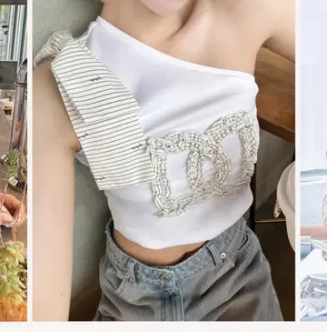 택 포함 사진 있음 빅 리본 원숄더 탑 Darich 다리치