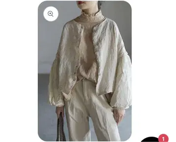 린넨 얇은 소재 자켓 아이보리 노카라 자켓 볼륨 슬리브