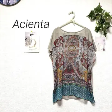 7862-1 Acienta 아트 디자인 이종 소재 튜닉 반팔 티셔츠