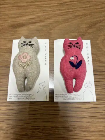 nekogao 고양이 자수 브로치 2개 세트