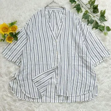 어스 뮤직 & 에코로지 마 혼방 스트라이프 셔츠 F 빅 루즈 체형 커버