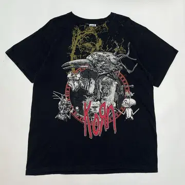 00s KORN 콘 밴딩 티셔츠 L 블랙 오리지널 Y2K 6784