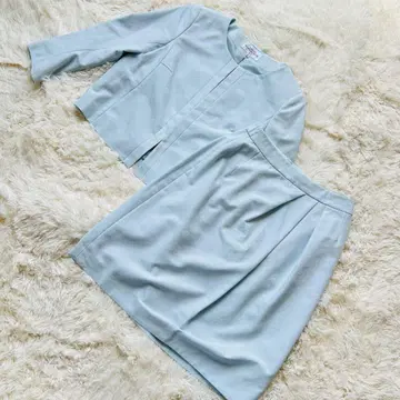 하나에모리 셋업 노카라 자켓 스커트 스카이블루 38