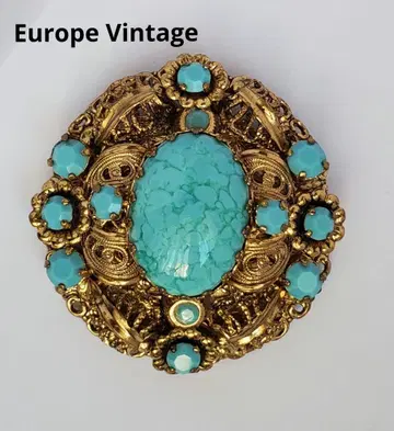 Europe Vintage 빈티지 터콰이즈 필리그리 브로치