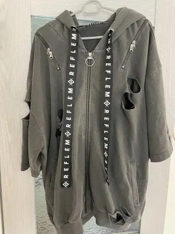 REFLEM 블랙 토끼 귀 집업 후드티 반팔