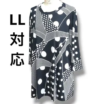 미사용 새상품 도트 무늬 7부 소매 튜닉 티셔츠 블랙 블랙