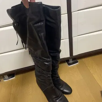 블랙 가죽 니하이 부츠 사이즈 25cm