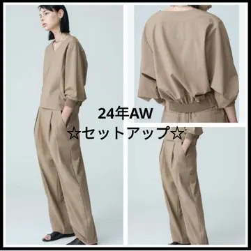 24AW 서스티너블 라이트 울 V넥 블루종, 백 개더 팬츠