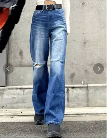 GYDA TINY H/W KNEE 데미지 와이드 데님 팬츠