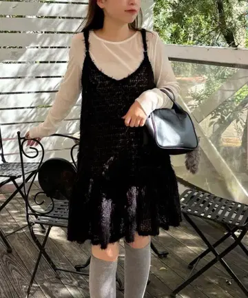 카스타네 격자 페더 튜닉