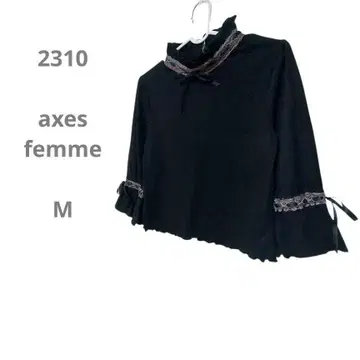 axes femme 프릴 포함 블랙 긴팔 셔츠 레이스 리본 귀여운 M