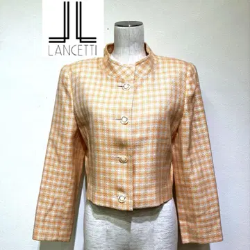 LANCETTI 노카라 오렌지 체크 자켓