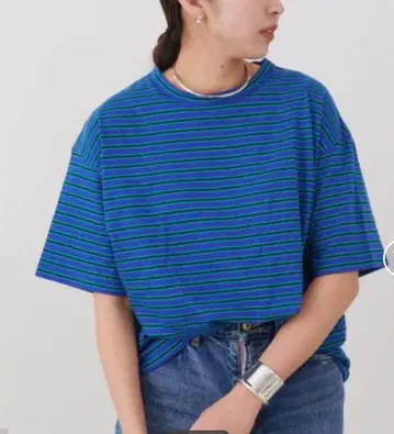 안스 클리어 보더 티셔츠 M 블루