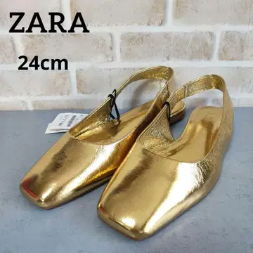 완판템! 미사용 새상품 ZARA 플랫 밑창 뮬 천연 가죽 골드 금 24