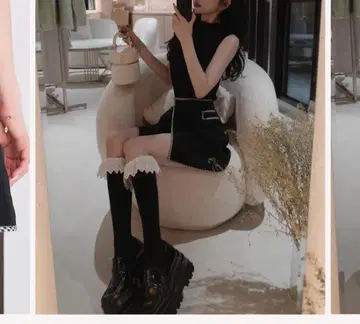 택 포함 파이핑 체크 미니 스커트 Darich 다리치 블랙