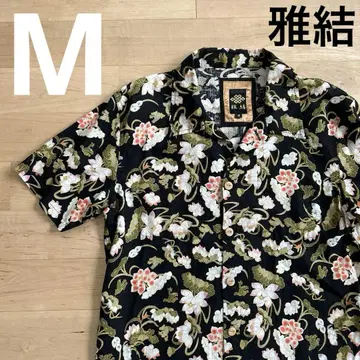 꽃무늬 반팔 알로하 셔츠 M 남성용 블랙