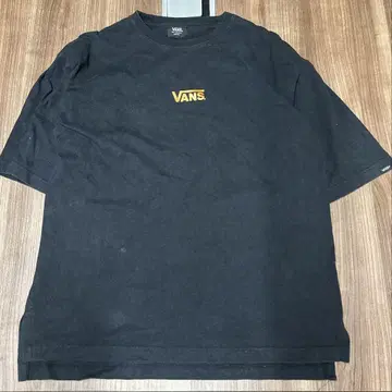 VANS 블랙 반팔 셔츠 오렌지 로고 오버 사이즈 빅 완판