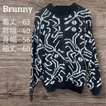 Brunny 기하학 패턴 긴팔 니트 스웨터 블랙