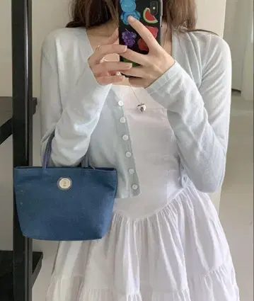 miel 한국 린넨 가디건 스카이블루 소라 V넥