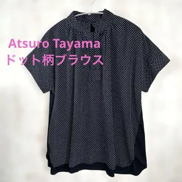 Atsuro Tayama 도트 무늬 반팔 블라우스 36 넉넉한 사이즈