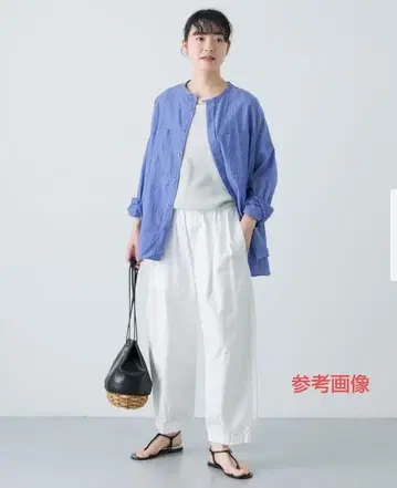 카구레 더블 포켓 와이드 셔츠 블루 프리 사이즈 코튼 린넨 혼방