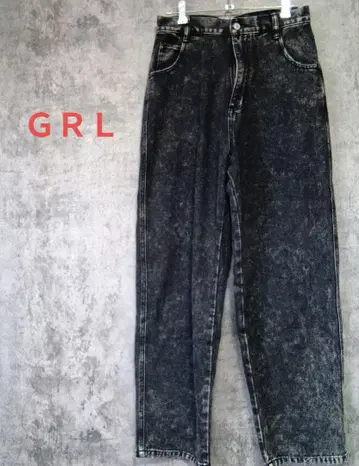 GRL 블랙 스트레이트 데님 와이드 팬츠 캐주얼 빈티지