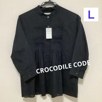 크로커다일 밴드 카라 7부 소매 블라우스 블랙 L