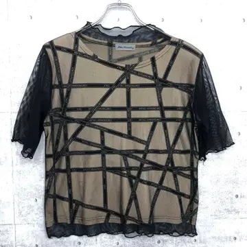 레트로 모드 구제 의류 리본 테이프 디자인 메쉬 레이어드 디자인 상의