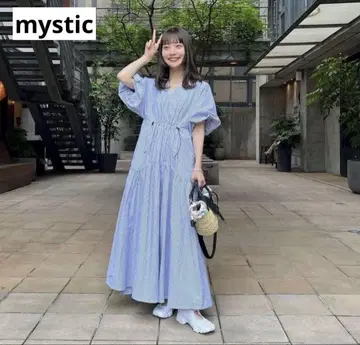 mystic 미스틱 드로스트 개더 원피스 스트라이프 사이즈 O