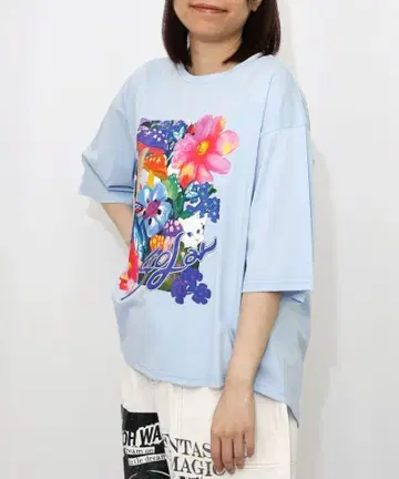 스칼라 152689: 고양이 꽃 버섯 무늬 접촉 냉감 티셔츠