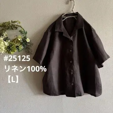 #25125 할소라탄 린넨 100% 뒷면 개더 오픈 카라 블라우스 [L]