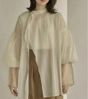 eaphi 볼륨 슬리브 시어 블라우스