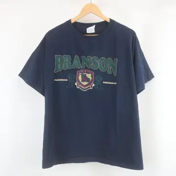 BRANSON 웨스턴 부츠 프린트 티셔츠 구제 의류 L 네이비 남성용