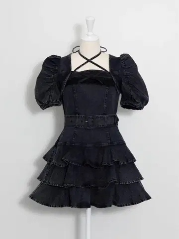 pium 티어드 프릴 미니 원피스