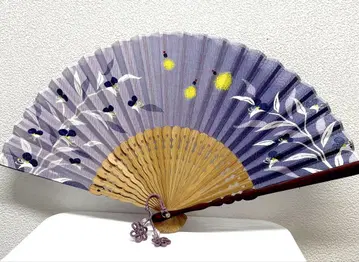 야마오카 시라타케도 보라색 꽃무늬 반딧불이 부채 새상품급