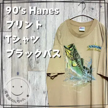 90's Hanes 프린트 티셔츠 블랙 배스 [구제 의류]
