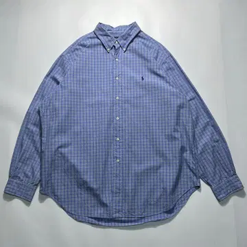 90s 랄프 로렌 블루 계열 체크 버튼 다운 긴팔 셔츠 XL 6771