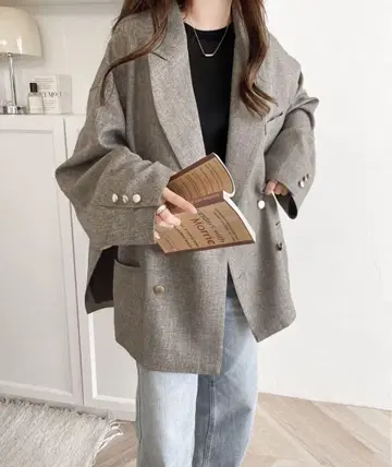 그레이 테일러드 자켓 울 혼방