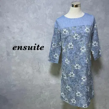 ensuite 미디 원피스 꽃무늬 백 지퍼 라이트 블루 L 3958