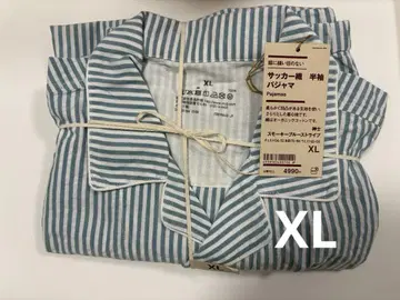 무인양품 축구 직물 반팔 파자마 스모키 블루 스트라이프 XL