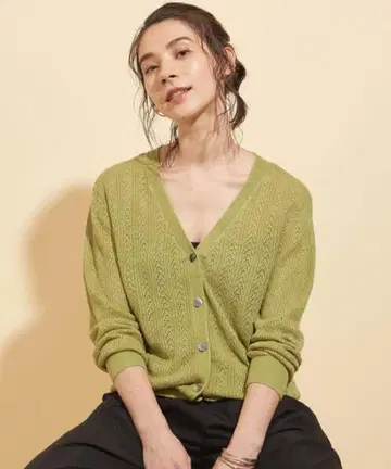 유나이티드 애로우즈 가디건 린넨 긴팔 시스루 니트