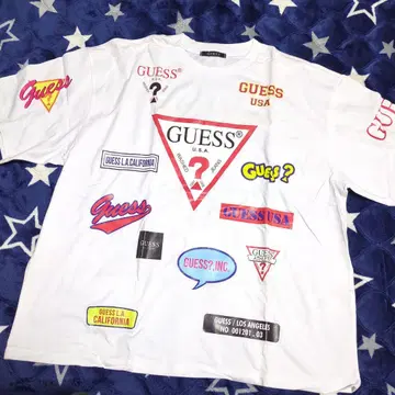 GUESS 로고 프린트 티셔츠 화이트 M