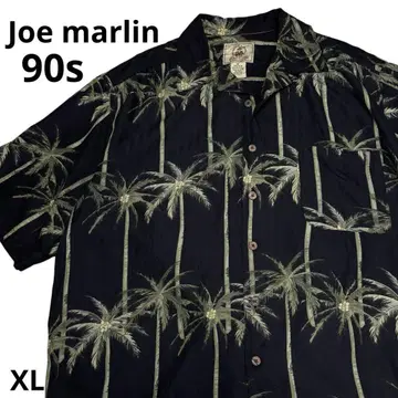 Joe marlin 야자수 90s 싱글 알로하 셔츠 레이온 반팔 XL