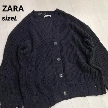 ZARA 텍스처 데미지 가디건 L 블랙 남성용