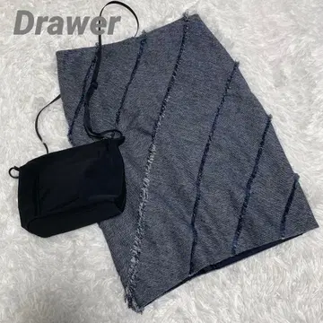 Drawer 드로어 [36] 린넨 자카드 무릎 기장 스커트 프린지
