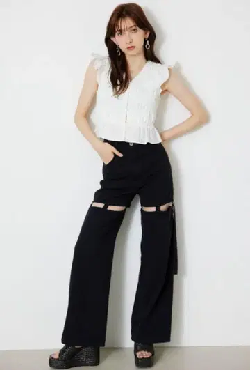 rienda 슬래시 레그 데님 팬츠 25인치