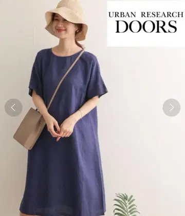 어반 리서치 도어스 린넨 미디 원피스 네이비