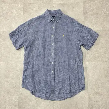 Ralph Lauren 린넨 깅엄 체크 셔츠 린넨 100% 반팔 셔츠