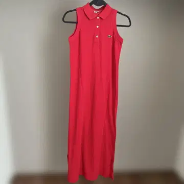 Lacoste 슬리브리스 맥시 원피스 레드 피케 셔츠