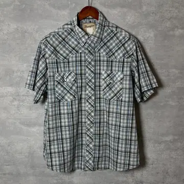 Wrangler 웨스턴 셔츠 체크 무늬 반팔 셔츠 XL 상당 블루 계열